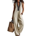 thumbnail image 5 of LEKODE Women Jumpsuit Linen Cotton Jumpsuits Loose Overalls Button Down Jumpsuits with Pockets Y2k Baggy Jumpsuit Travel Jumpsuits for Women Ruched Rompers Summer Outfits for Women Beige L, 5 of 7