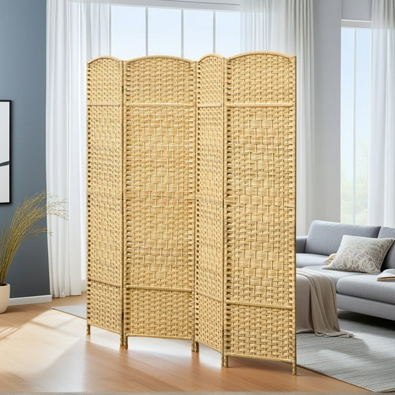 Spaco 4 Panel Folding Room Divider Screen, 6' Tall Privacy Screen Freestanding Wood Partition for Indoor as Living Room, Entryway, Natural