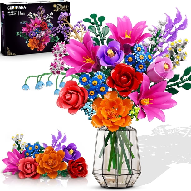 Set de Construcción de Ramo de Flores CUBIMANA 1054 Piezas con Luz LED