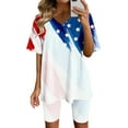 thumbnail image 2 of YYDGH Two Piece Outfits For Women Summer V Neck T-Shirt Tops Biker Shorts Workout Sports Plus Size Tracksuit White Blue L, 2 of 7