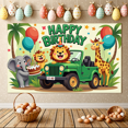 thumbnail image 6 of LUUFILx Cute Animal Themed Happy Birthday Backdrop Banner with Jungle Elements Party Supplies Photo Booth Props Kids, 6 of 8