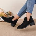 thumbnail image 4 of Rokment Womens Dress Boots Winter Spring Fashion V Cut-Out Suede Pointed Toe Chunky Low Heel Slip on Ankle Booties for Ladies Black Size 6, 4 of 8