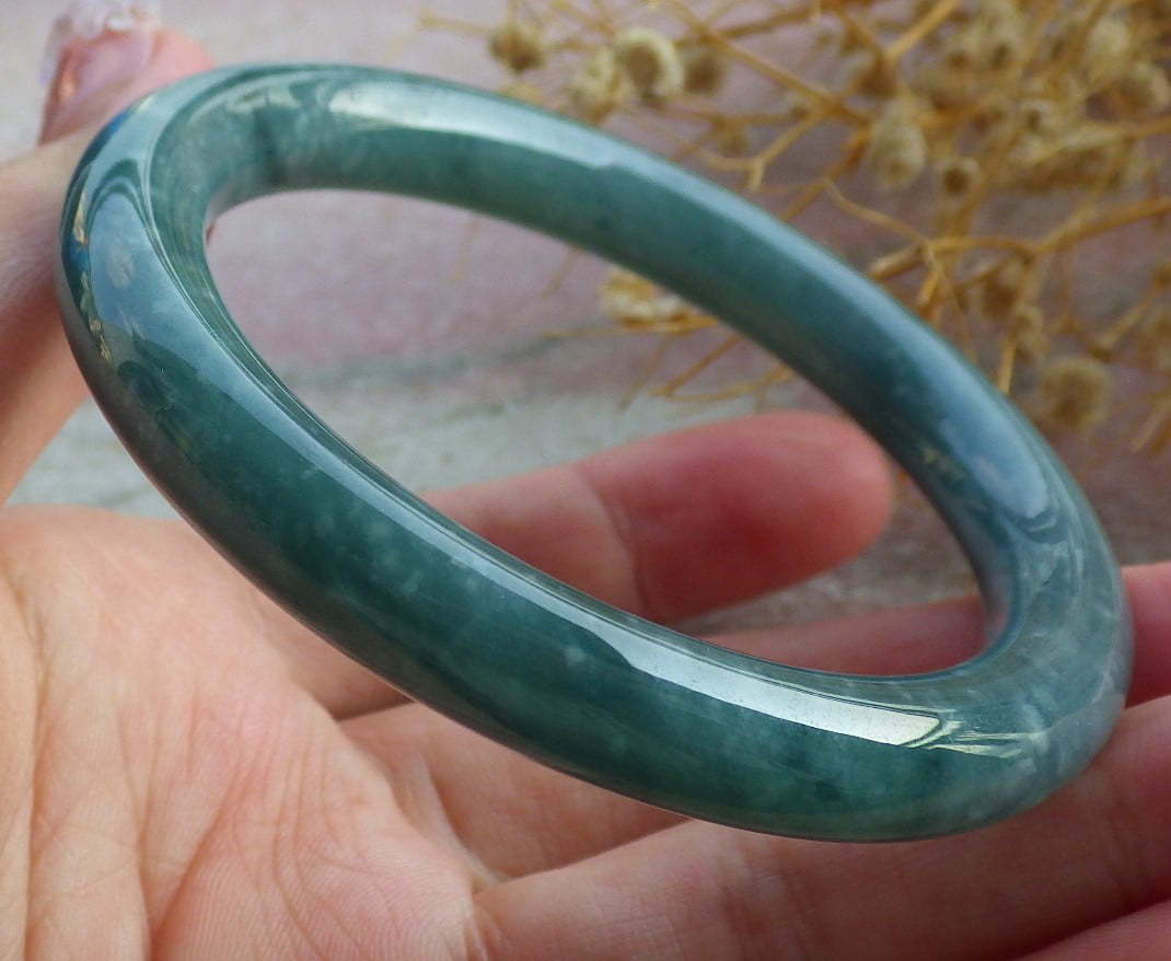 Icy Green Natural A JADE Jadeite Circle Bangle Bracelet 55 mm 682158 TN