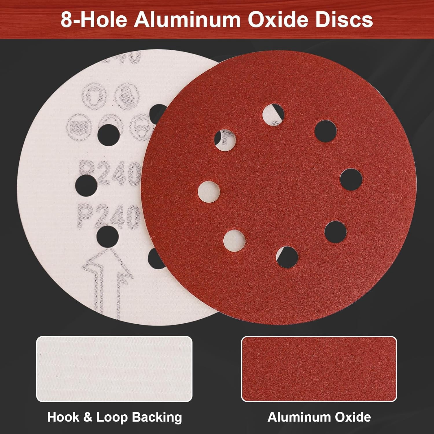 FRKSMD-100 PCS 5 Inch Sanding Discs 240 Grit Hook and Loop Sandpaper for Random Orbital Sander Round Sand Paper