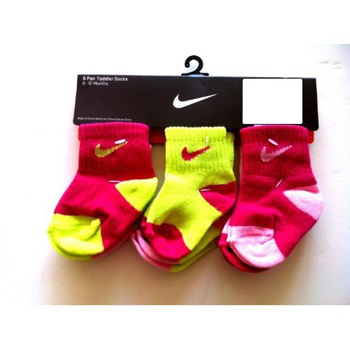Nike Toddler Baby Girl Socks Pink/Neon 6 Pairs, Size 612 Months