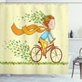 thumbnail image 1 of Ambesonne Bicycle Shower Curtain, Girl Bike Autumn Leaves, 69"Wx84"L, Multicolor, 1 of 3