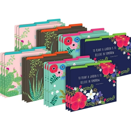 UPC: 0704068038752 | Barker Creek Designer File Folders Set of 24 Petals & Prickles 1/3 Cut Tabs 6 Each of 4 Colorful Designs Featuring Flowers and Succulents Total of 24 Letter-Size File Folders (3875)