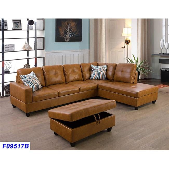 3 Piece Right Facing Sectional Sofa Set, Faux Leather Sectionals