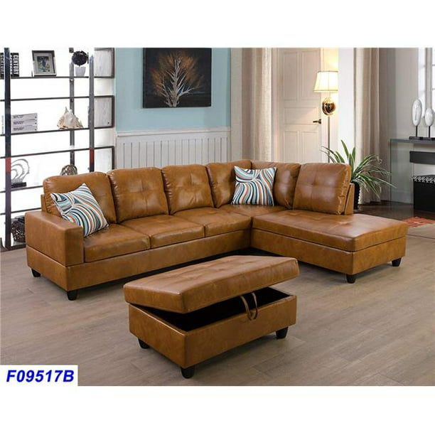 3 Piece Right Facing Sectional Sofa Set, 3 Piece Leather Sectional Sofa