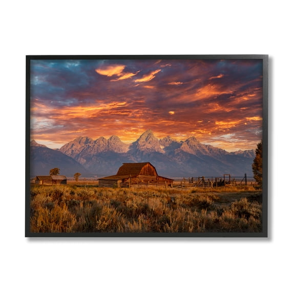 Stupell Industries Mountain Cabin Sunset Landscape Photography Black Framed Art Print Wall Art, 14 x 11