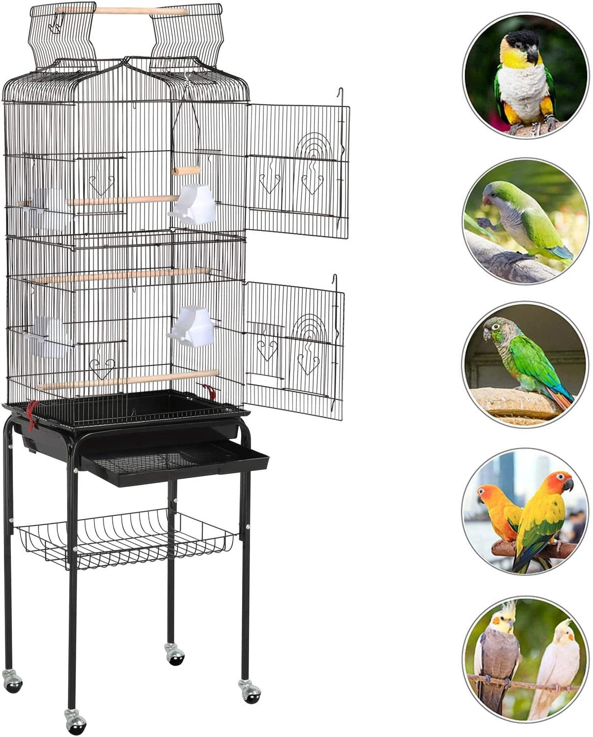 Neatifyes Open Play Top Large Parakeet Small Parrot Bird Cage with Stand for Budgies Finches Canaries Lovebirds