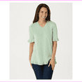thumbnail image 1 of Isaac Mizrahi Live! Elbow-Sleeve Ruffle Hem V-Neck Sweater, Cucumber,  XSmall, 1 of 2