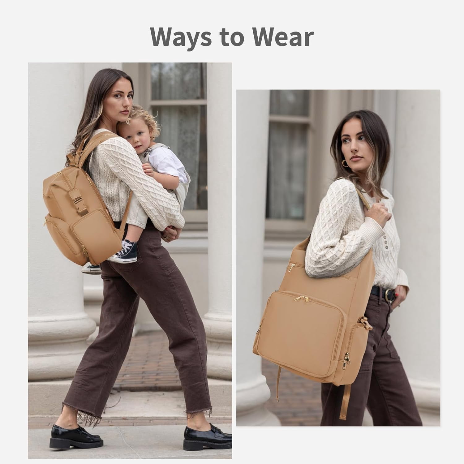 Diaper Bag Backpack for Mom/Dad with Changing Pad, Multi-Function Neoprene Large Newborn Baby Maternity Bags Travel Tote with Insulated Pockets Oat