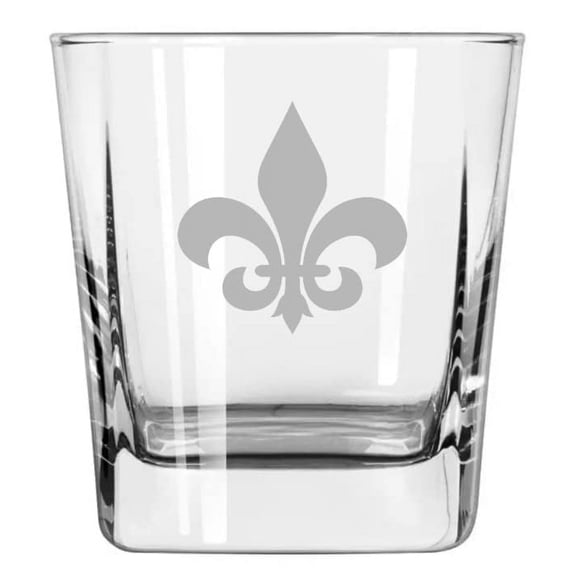 12 oz Square Base Rocks Whiskey Double Old Fashioned Glass Fleur-de-lis