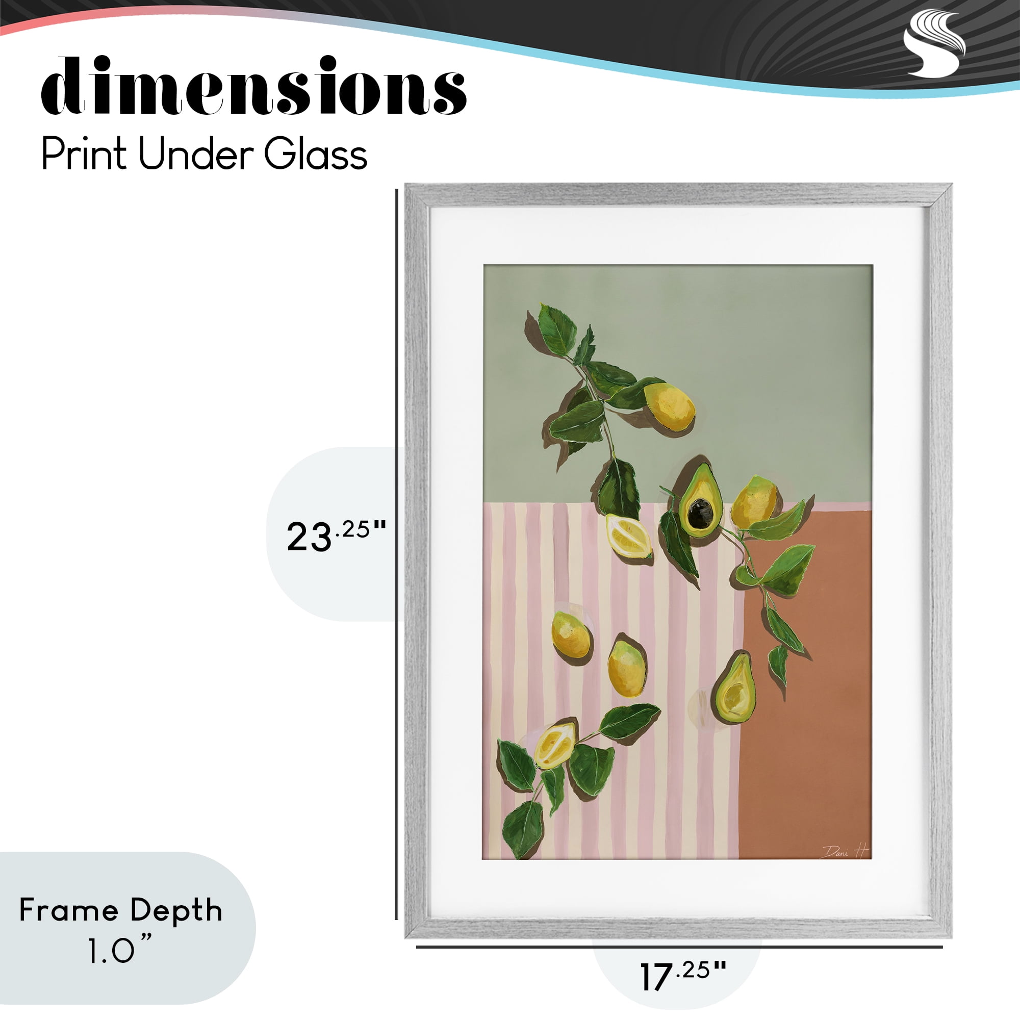 Stupell Industries Midcentury Avocado & Lemons Gray Framed Print Under Glass, design by Dani Heyward