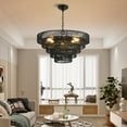 thumbnail image 2 of 8-Light Pendant Light, Boho 23.6 Inch Tiered Hemp Rope Transitional Chandelier, Dimmable, Adjustable Height Black, 2 of 8