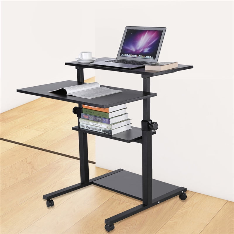 Ergonomic Mobile Stand Up Desk Computer, Rolling Computer Desk Cart