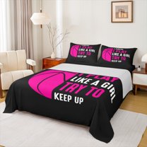 jejeloiu Basketball Sport Game Queen Sheet Sets,Ball Gamer Gaming Flat Sheet,Pink Black Queen Fitted Sheet For Boys Girls,Microfiber Bedroom Decor,4-Piece