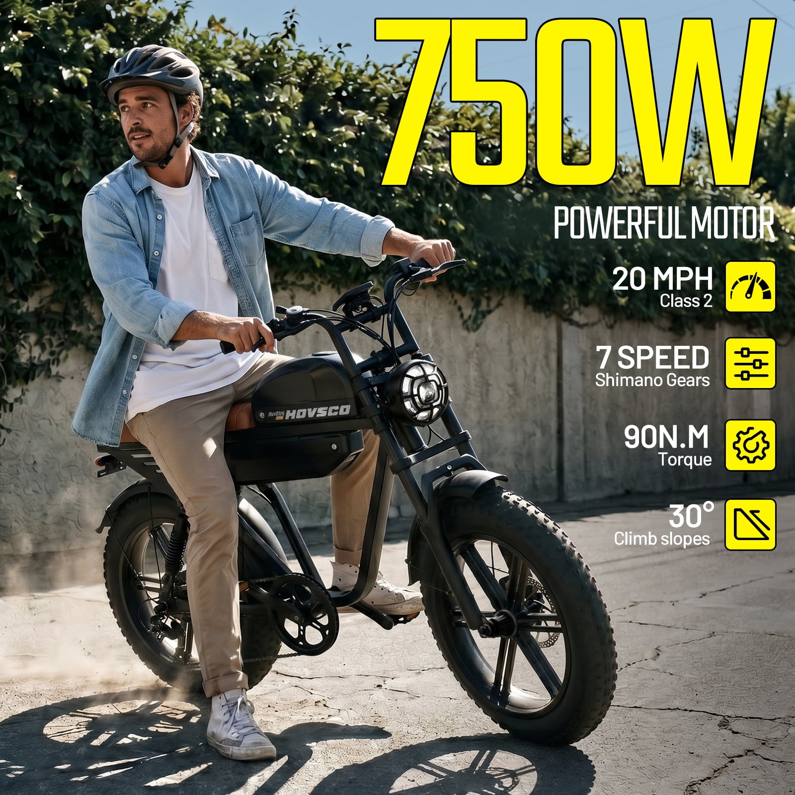 HOVSCO Electric Bike for Adults, 750W Motor, 48V/15AH+25AH Dual Batteries, 20'' Fat Tire E-Mountain Bike, 7-Speed E-Bike Full Suspension UL2849