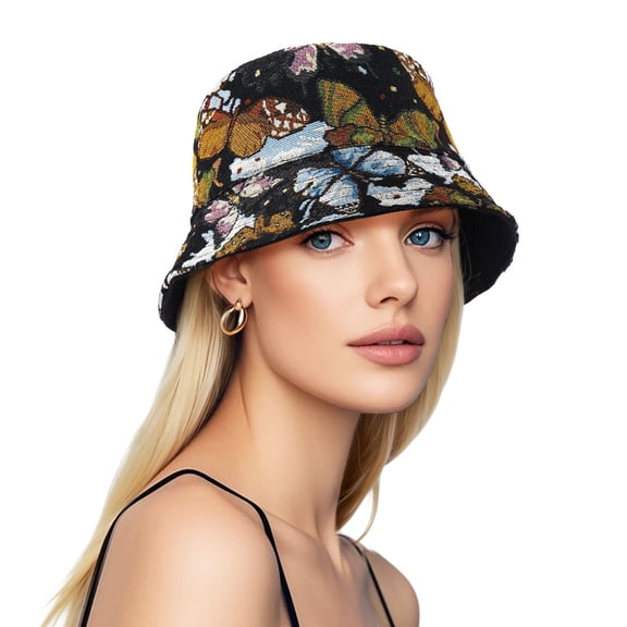 Wowstyle Reversible Bucket Hat for Men Women Butterfly Printed Sun Hats Fisherman Outdoor Summer Travel Hiking Double Side Wear