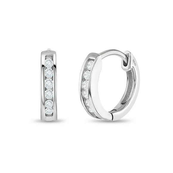 Boucles d'Oreilles Créoles/clips de Sécurité 9 mm en Zircon Cubique Canal - Argent Sterling