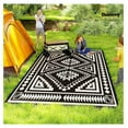 thumbnail image 3 of Outdoor Rug for Patio, 9' x 18' Waterproof Large Mat, Reversible Plastic Straw Rug for Decor, Portable Outside RV Camping Area Carpet Mat for Backyard Porch Deck Picnic, Black & Gray Square, 3 of 9