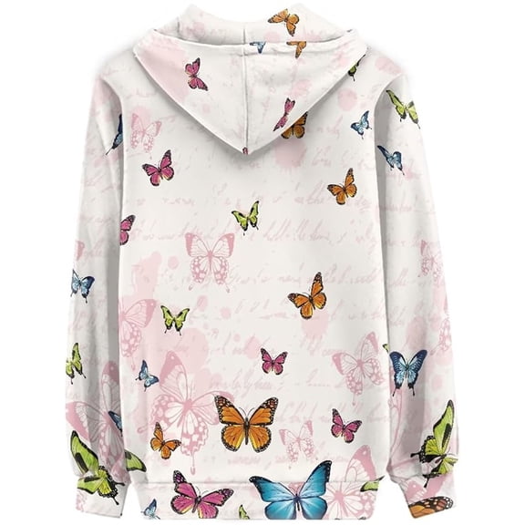 ZHOGXU Plus Size Hooded Sweatshirt For Women Butterfly Print Zip Up Jacket With Pocket Trendy,Vacation,Light Pink,XXXL