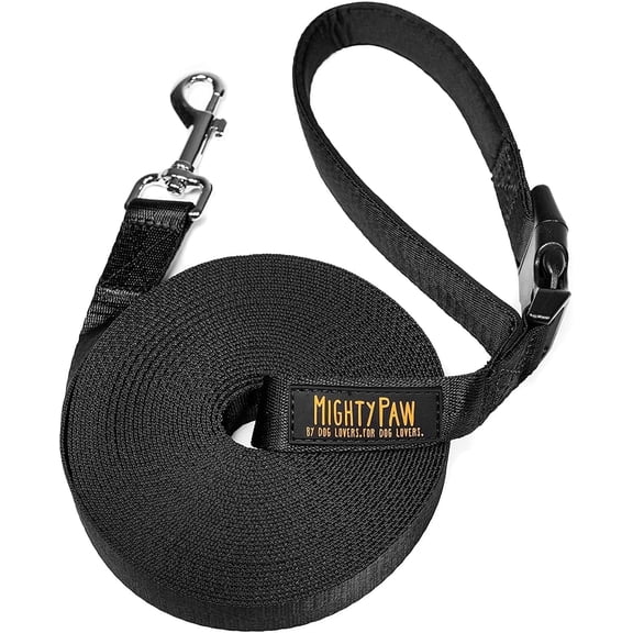 Mighty Paw Long Dog Leash, Pet Leash, for Off Leash Recall Training Quality Nylon Tie Out Includes a Buckled Padded Handle for Yard Camping and Training, Puppy Leash, 15ft
