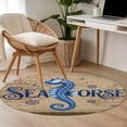 thumbnail image 4 of Vintage Seahorse Round Area Rug 3Ft Washable Small Circle Rugs for Kitchen Entryway, Brown Nautical Anchor Bubbles Coastal Non-Slip Carpet Floor Mats Indoor Outdoor Carpet Runner Aesthetic Home Decor, 4 of 8