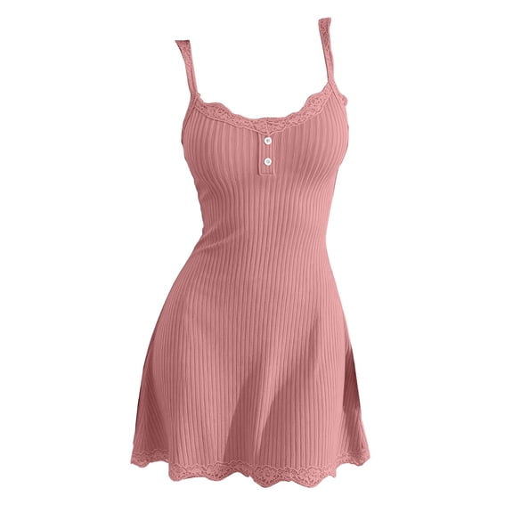 Gkeoshab Pajamas for Women Set Women Sleeveless Lace Tank Dress Button Down Lightweight Nightgown Summer Casual Loungewear Elegant Pajama Dress for Home Wear