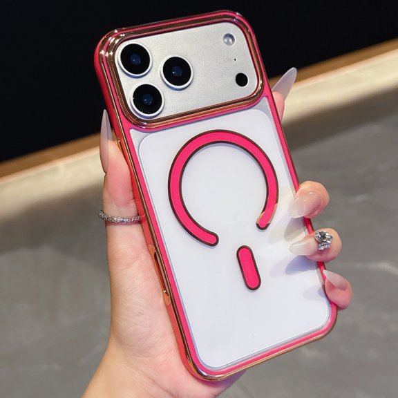 for iPhone 17 Case Cute, Plating Phone Case with Integrated Magnetic Attractor and Raised Camera Lens Protection.Slim Fit, Shockproof, Lightweight, for Women and Girls,Hotpink.