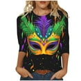 thumbnail image 2 of successthop Mardi Gras 3/4 Womens Shirts Casual Plus Size with Crew Neck Polyester Casual Mask Printed Mardi Gras Celebrations Blouse Tops for Mardi Gras Event Purple 3XL, 2 of 5