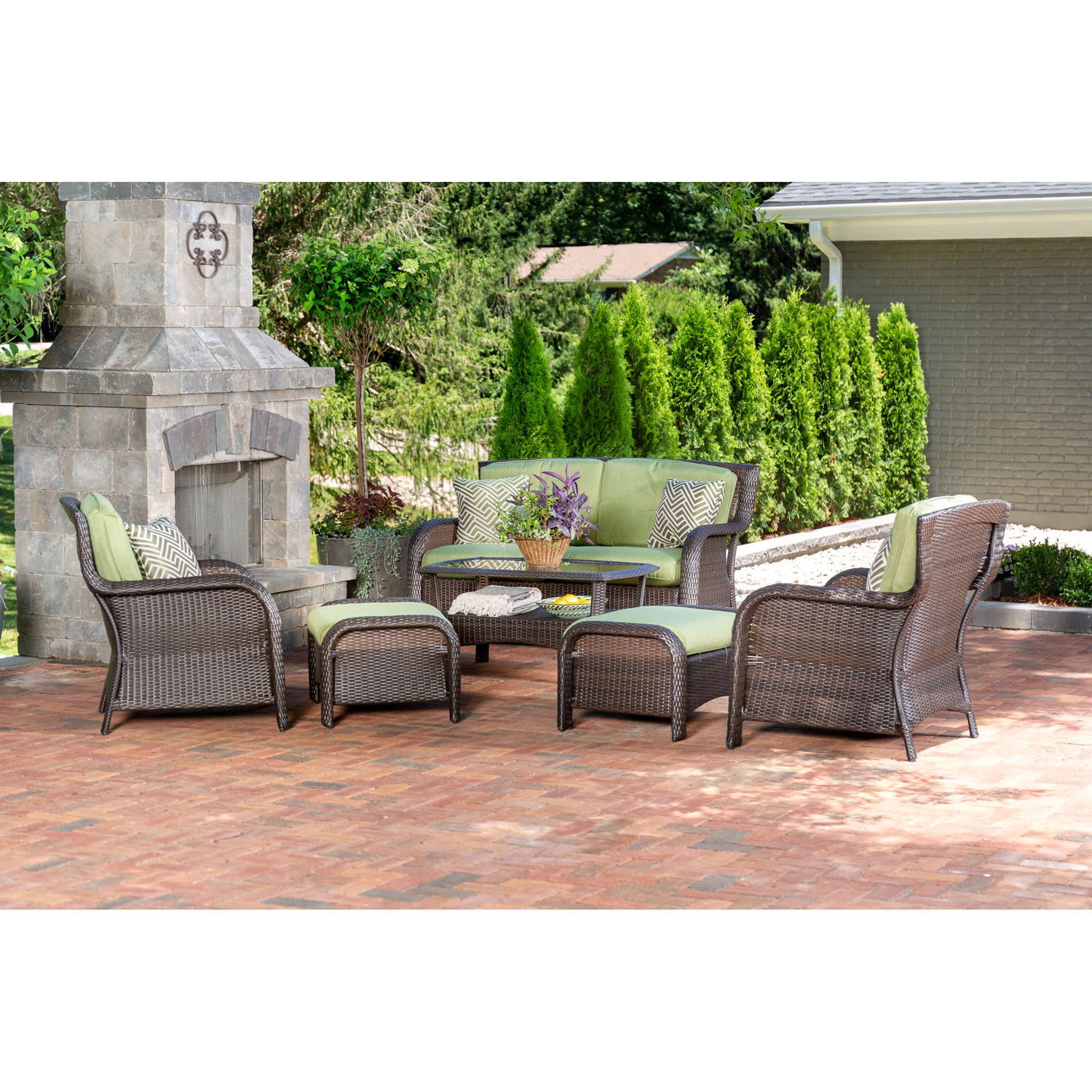 Hanover Strathmere 6-Piece Wicker and Steel Outdoor Conversation Set, Cilantro Green - image 3 of 15