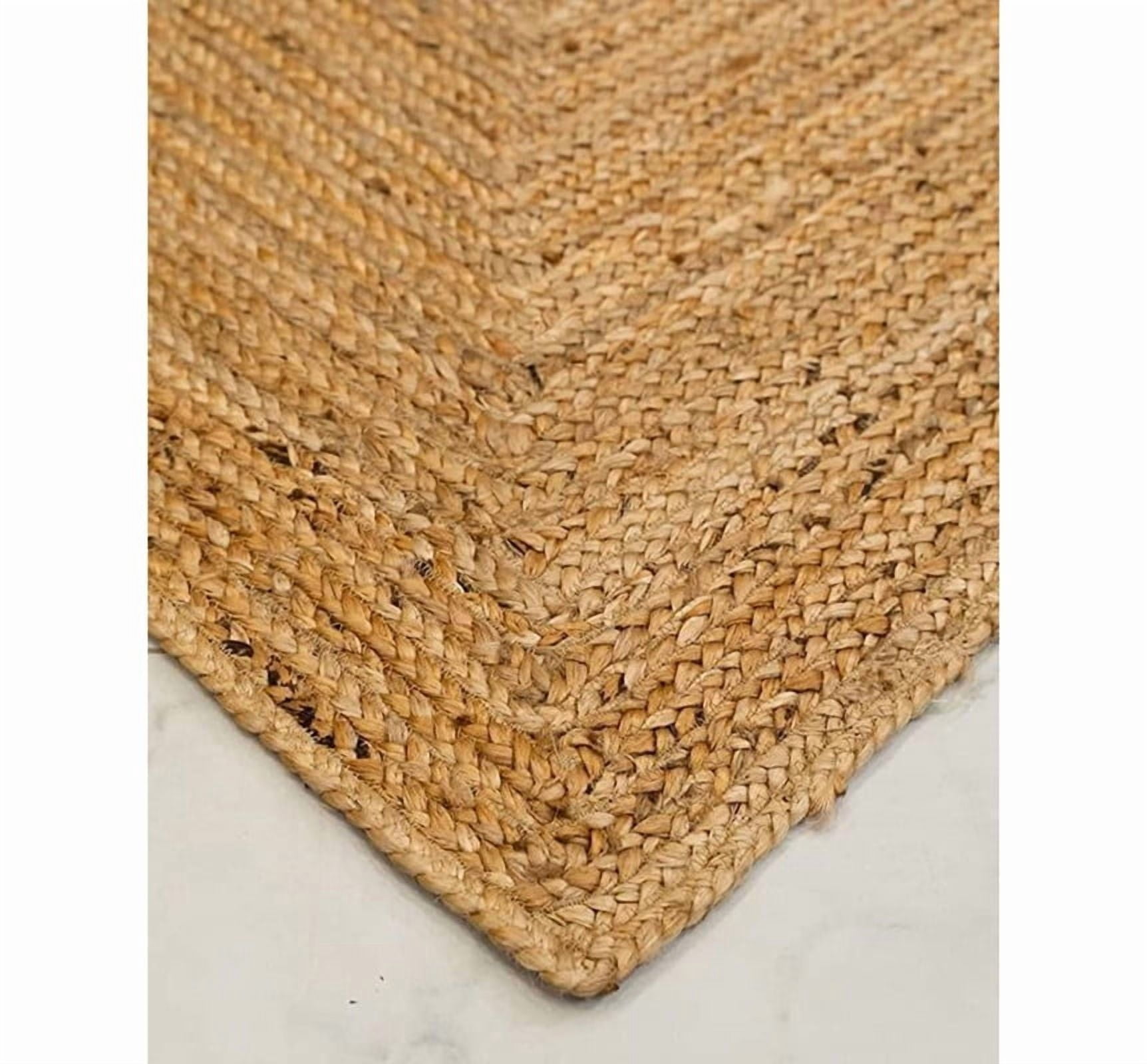 Handwoven Jute Braided Area Rug, Rectangular Natural Farmhouse Reversible Carpet_2X8_Feet