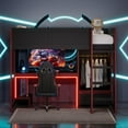 thumbnail image 2 of [Luckynote]Wood Twin Size Gaming Loft Bed with Built-in Desk, Wardrobe, LED and a Drawer, Black, 2 of 10