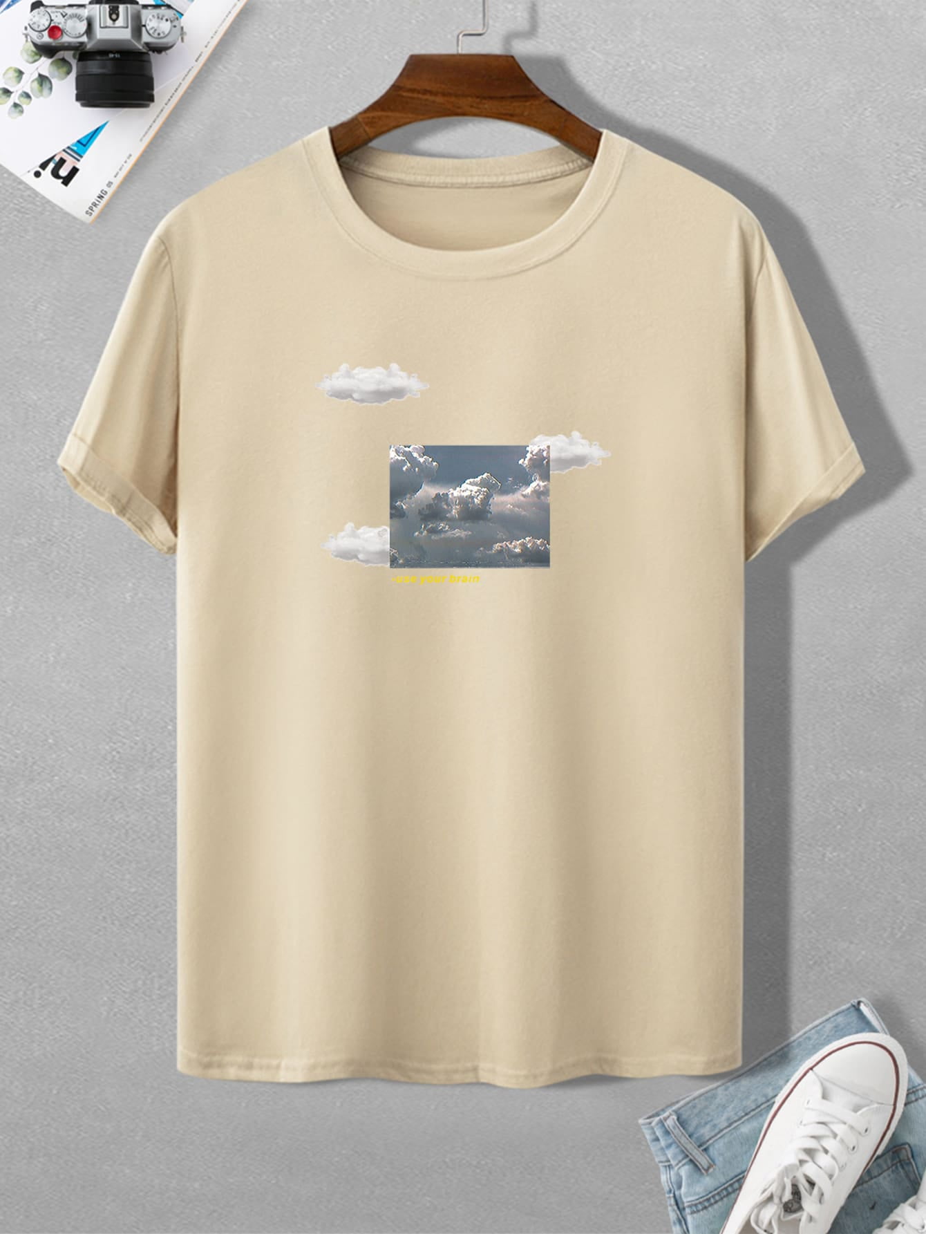Men Cloud And Slogan Graphic Tee S(4 