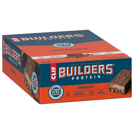 CLIF BUILDERS Protein Bars Chocolate Flavor, Plant Protein, Gluten Free Bars, 12ct