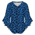 thumbnail image 5 of Blue Aesthetic Leopard Print Women's V-Neck Blouse With 3/4 Ruffled Bell Sleeves Casual Top Ladies Blouses, 5 of 7
