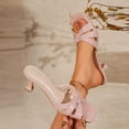 thumbnail image 5 of Womens Kitten Heels Sandals Square Open Toe Strappy Low Heel Slides Slip on Backless Mules Comfortable Summer Dress Shoes Pink Size 7, 5 of 7
