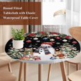 thumbnail image 4 of Black Christmas Round Tablecloth, Fitted Table Cover with Elastic for 45"-54" Round Tables, Snowman Xmas Tree Poinsettia Balls Squirrel Table Cloth Outdoor Indoor Dinning Party Waterproof Tablecloths, 4 of 7