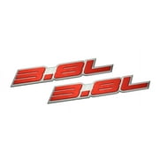 2 x (pair/set) 3.8L Liter Embossed RED on Highly Polished Silver Real Aluminum Auto Emblem Badge Nameplate for Buick Chevy Chevrolet Camaro Hyundai Porsche Jeep Wrangler Nissan Chrysler Dodge
