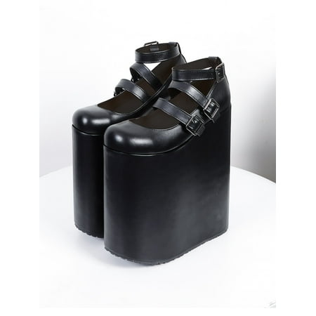 

Women Mary Janes Punk Ankle Strap Wedges Black Women‘s Footwear