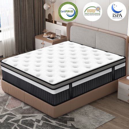 Qvamodo 14 inch King Size Mettress in a Box, Cooling Memory Foam and Pocket Spring Hybrid Mettress, Medium