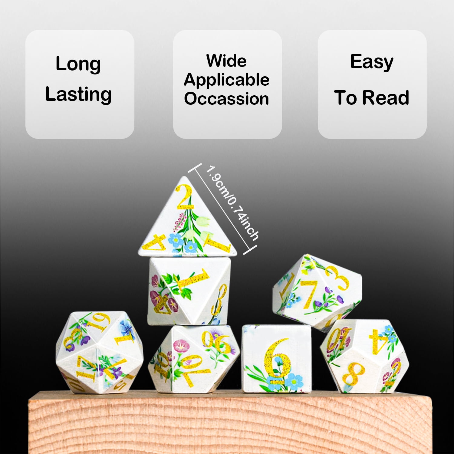 SWAJUJA DND Dice Set, 7 Piece Sharp Edge Polyhedral Dice with Metal Box, Floral Theme Design for Dungeons and Dragons