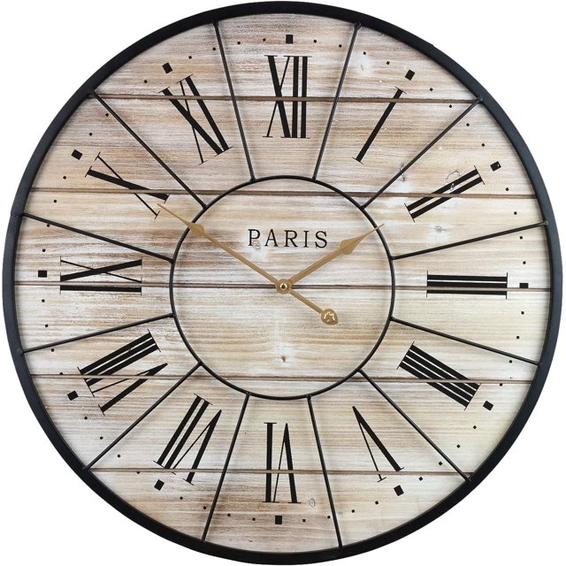 Sorbus Reloj de Pared Retro Francés de Estilo Campestre para Interiores, Ligero y con Batería de Cuarzo de 24 Pulgadas.
