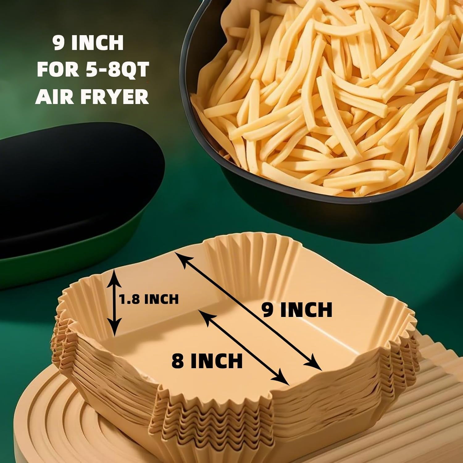 Air Fryer Liners Disposable,300Pcs  9inch Airfryer Liners for 5-8QT Air Fryer,Square Air Fryer Parchment Paper Liners for Ninja AF141,AF142,AF181,AF182,COSORI,Chefman,Instant Pot,Cuisinart