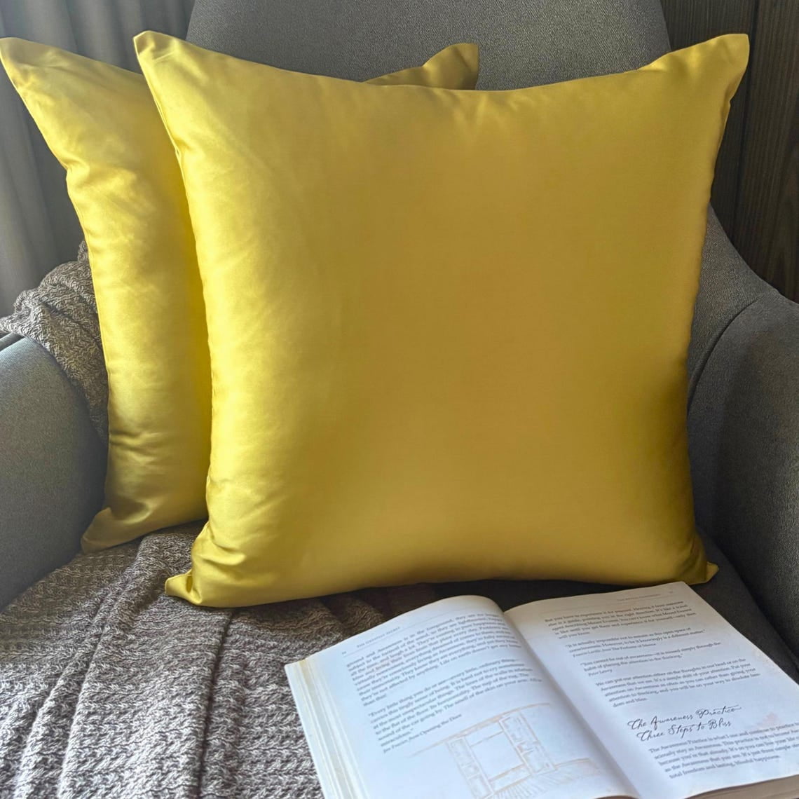 Dull Yellow Decorative Lumbar Pillow Cover 14"x24" | Pack of 2 Modern Satin Oblong Cushion Cover Solid | Plain Solid Pillowcases for Bed, Couch & Sofa, Modern Home Décor - Dull Yellow Slub Satin