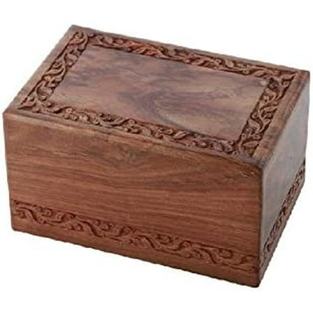 Solid Rosewood Border Engraving Handcarved Cremation Urn - Medium, Wooden Urn