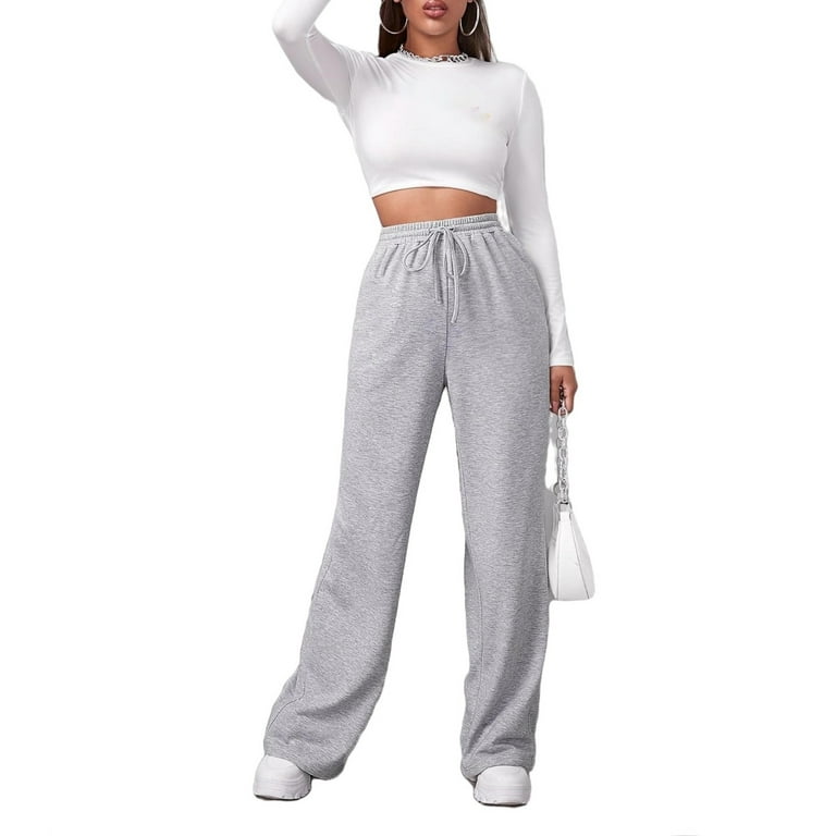 Solid Wide Leg Light Grey Womens Sweatpants Women s Walmart