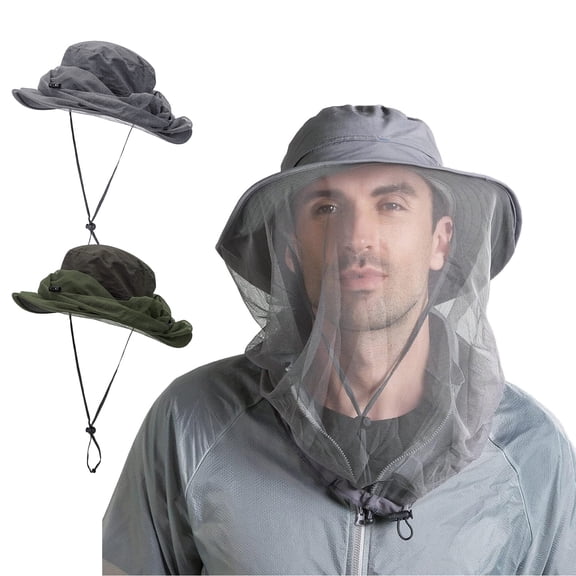 AYAMAYA Fishing Hat with Netting, UV Protection Sun Hats Anti Mosquito Net Cap for Women Men Hiking, Gardening (Gray)